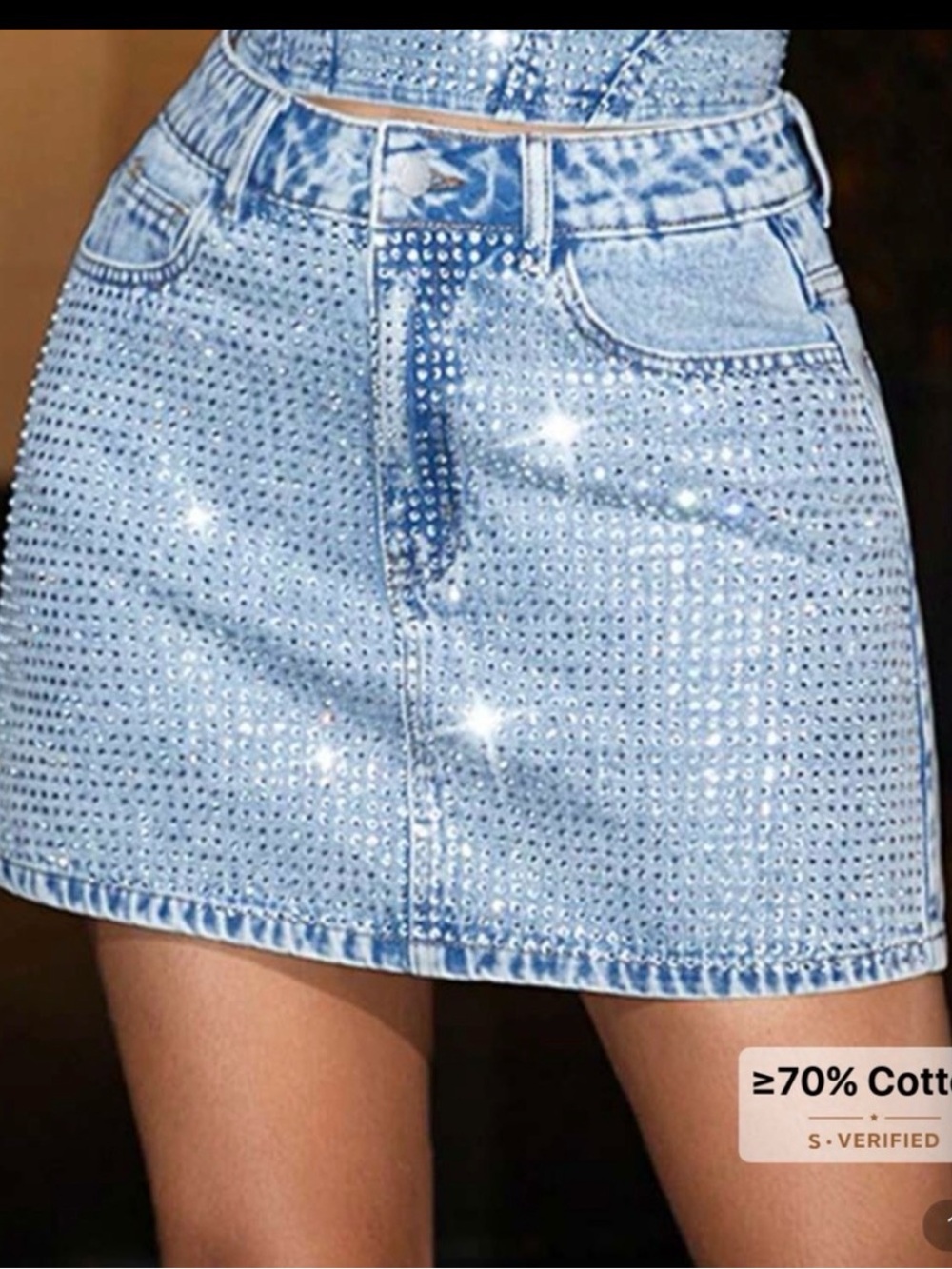 SHEIN EMBELLISHED SPARKLE DENIM MINI SKIRT-NWT-L(8/10)